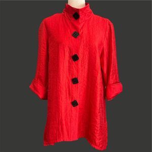 Ali Miles Lagenlook Tunic Top Size M Red Wired Collar Asian Large Buttons Artsy